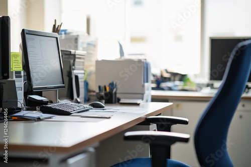 A cleaned up working area of an office worker. photo