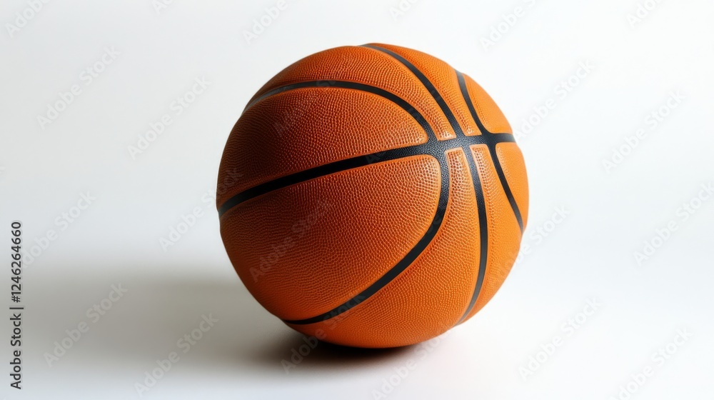 Close-up of a single orange basketball on a white background, slightly tilted to the left. Close-up of a single orange basketball on a white background, slightly tilted to the left.