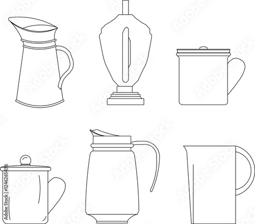Vector illustration sketch design of accessories for drinking teapots in cafes and restaurants 