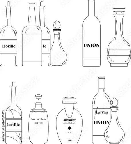 Vector illustration sketch design of wine bottle accessories for drinking in cafes and restaurants 