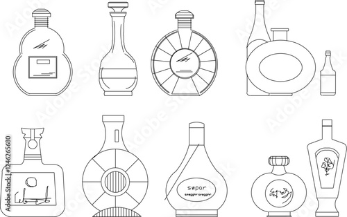 Vector illustration sketch design of wine bottle accessories for drinking in cafes and restaurants