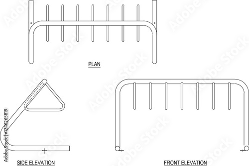 Vector illustration of a bicycle parking rack image to keep it neat in a public place, park, field, for safety from thieves