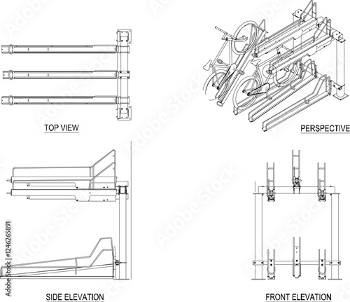 Vector illustration of a bicycle parking rack image to keep it neat in a public place, park, field, for safety from thieves