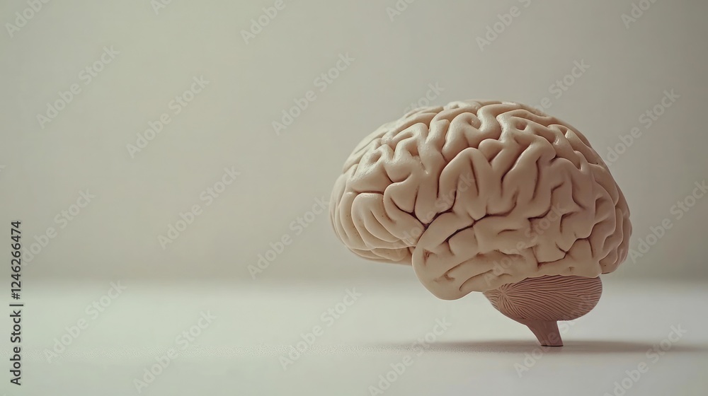 Close-up of a human brain model with signs of aging, such as wrinkles and color changes, illustrating the natural aging process. Close-up of a human brain model with signs of aging, such as wrinkles and color changes, illustrating the natural aging process.