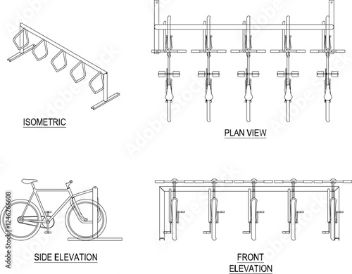 Vector illustration of a bicycle parking rack image to keep it neat in public places for safety from thieves 