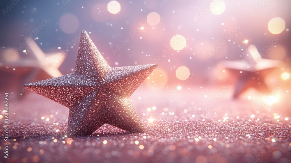Sparkling golden star confetti burst celebration event festive decor soft focus magical atmosphere Sparkling golden star confetti burst celebration event festive decor soft focus magical atmosphere