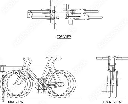Vector illustration of a bicycle parking rack to be neat in a public place, park, field, for safety from thieves 