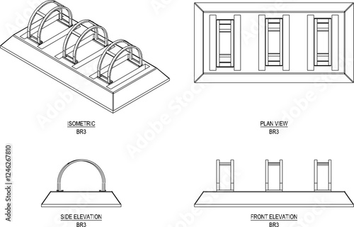 Vector illustration of a bicycle parking rack to be neat in a public place, park, field, for safety from thieves