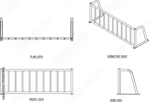 Vector illustration of a bicycle parking rack to be neat in a public place, park, field, for safety from thieves 