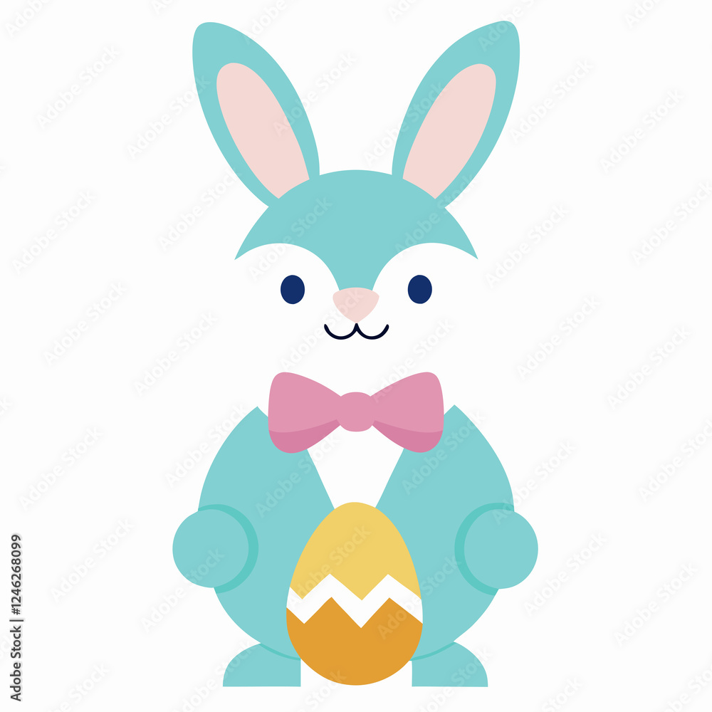 Obraz premium Adorable Easter Bunny in Bow Tie Holding Decorated Egg cute card happy sweet 