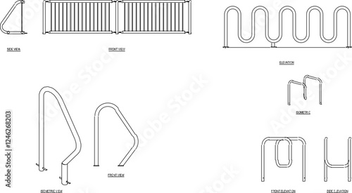 vector illustration of a bicycle parking safety rack in a public place, park, field for safety from thieves