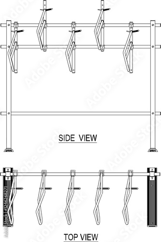 vector illustration of a bicycle parking safety rack in a public place, park, field for safety from thieves
