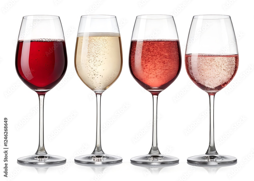 four Different kinds of wine in wine glasses isolated on white Background four Different kinds of wine in wine glasses isolated on white Background