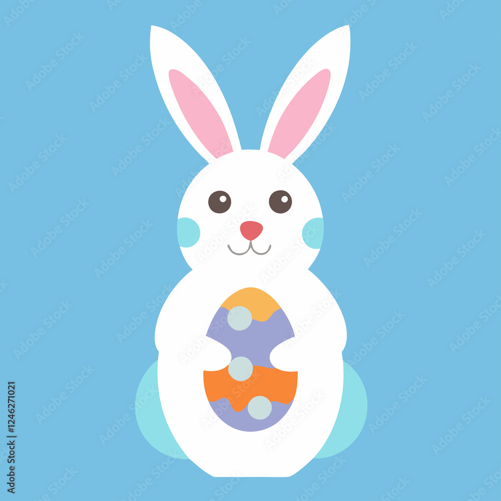 Obraz premium Happy Easter Bunny with Pastel Decorated Egg - Spring cute card sweet image march