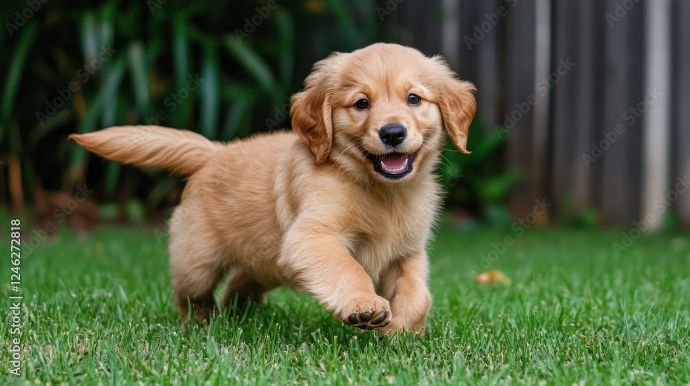 Adorable Golden Retriever Puppy Playing in the Grass Adorable Golden Retriever Puppy Playing in the Grass