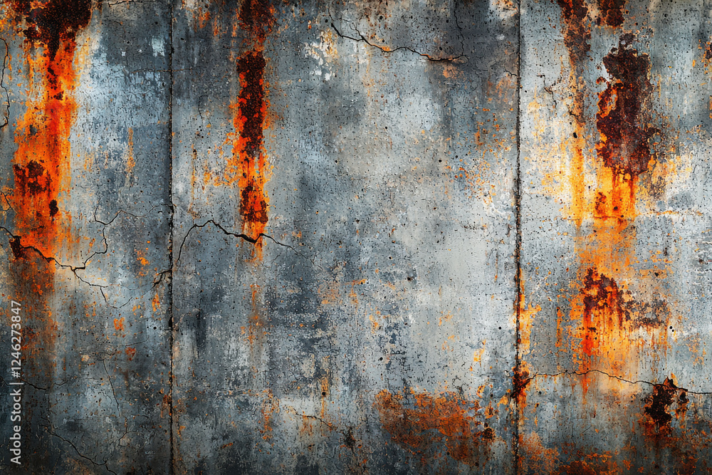 Grunge texture of industrial concrete with rust stains and scratches in orange and gray shades, emphasizing a weathered appearance Grunge texture of industrial concrete with rust stains and scratches in orange and gray shades, emphasizing a weathered appearance
