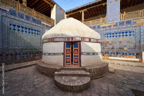 White tent at Tash Hauli royal palace in Ichan Kala town photo