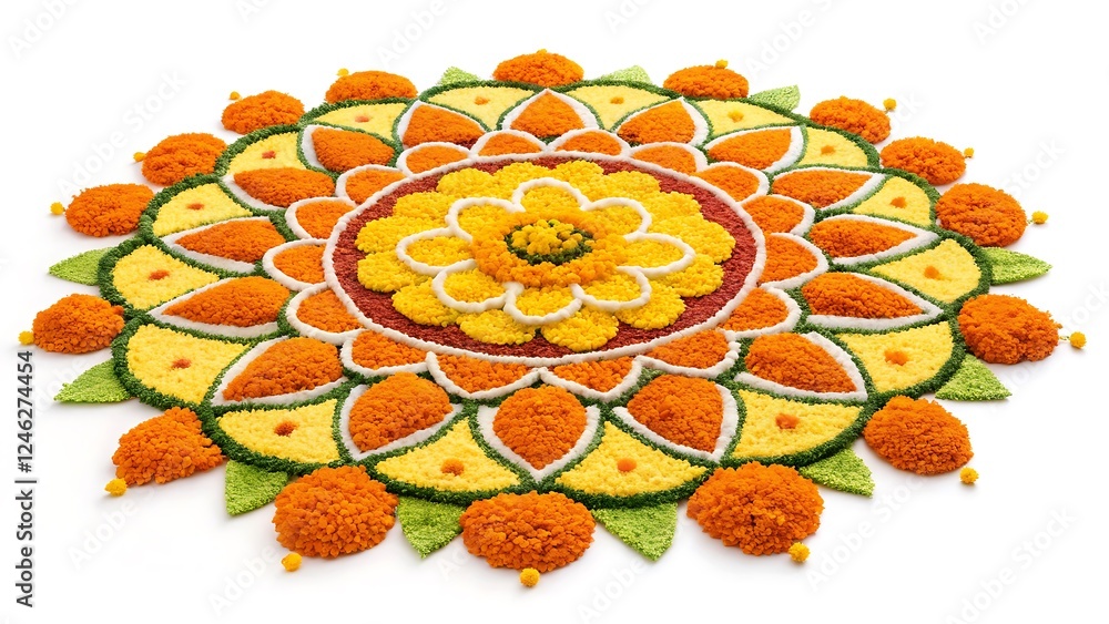 Fototapeta premium Marigold Flower rangoli Design for Diwali Festival , Indian Festival flower decoration