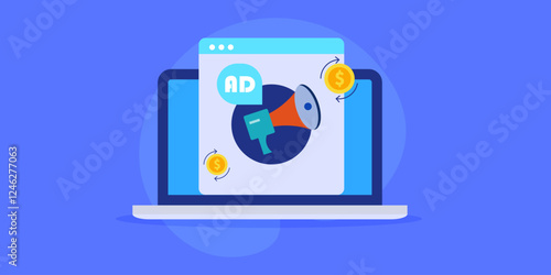 Return on AD spend, ROAS and e-business promotion and digital marketing concept. Vector illustration.