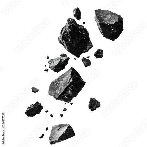 Falling black rocks isolated on transparent background Remove png, Clipping Path, pen tool