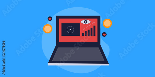 Increase video content views on social media, content monetization creator concept, vector illustration banner.