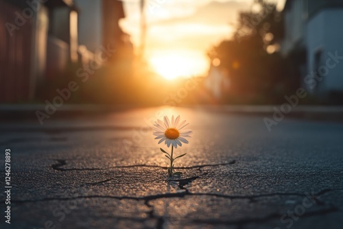 Resilience: A Daisy's Unwavering Spirit in the Sunset's Embrace photo