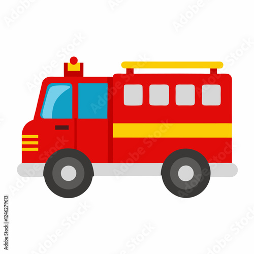  Cartoon fire engine isolated on white background .Suitable for children's books, sticker,t shirt design, mascot, logo. Children's picture. Vector illustration 