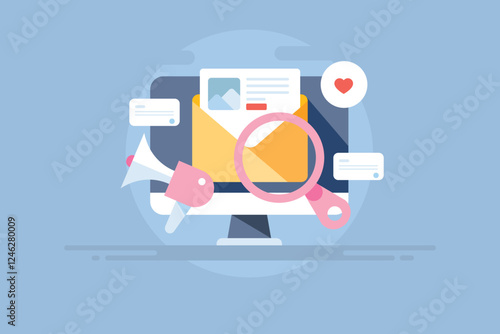 Email campaign automation and e-business marketing communication concept, vector illustration.