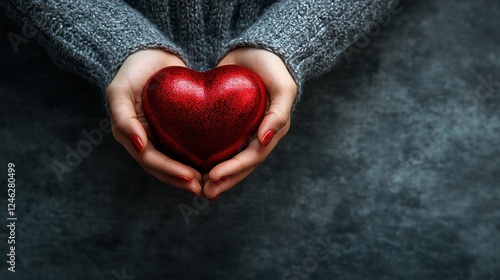 organ donation female hands holding a red heart on a grey background health care concept