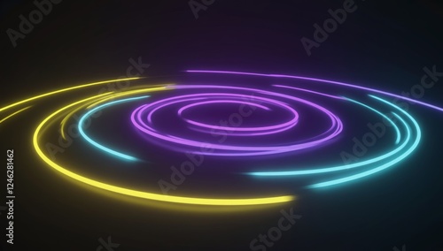 Neon spiral light trails, abstract background, energy, motion design, visual art photo