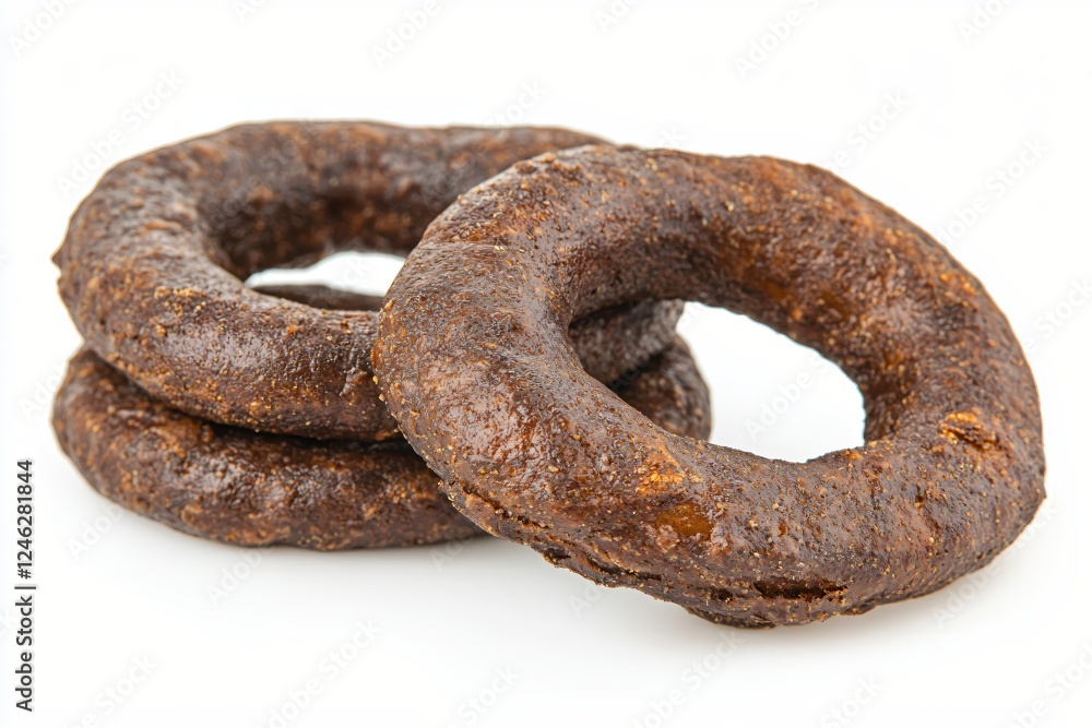 Three Delicious Brown Bagels Stacked on a White Background Ready for Breakfast or Snack Time Three Delicious Brown Bagels Stacked on a White Background Ready for Breakfast or Snack Time