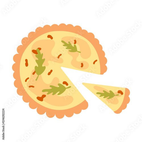 Isolated French quiche pie on a white background hand drawn