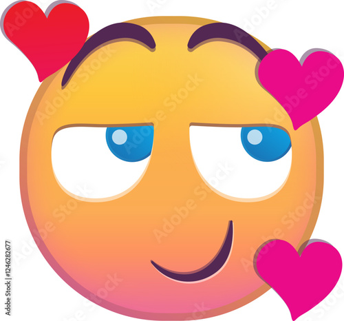 A smirking emoji with hearts, expressing love and flirtation.