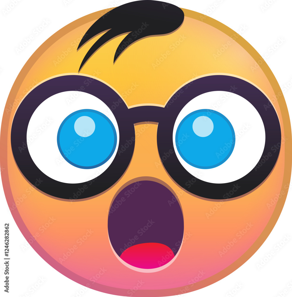 Shocked emoji with glasses and wide open mouth expression. Shocked emoji with glasses and wide open mouth expression.