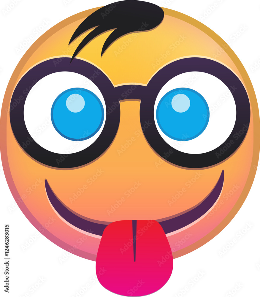 Silly emoji with glasses and tongue sticking out. Silly emoji with glasses and tongue sticking out.