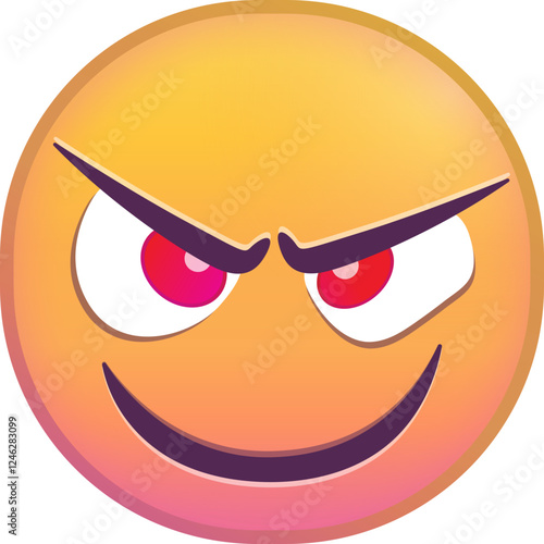 Angry emoji with red eyes and mischievous smile.