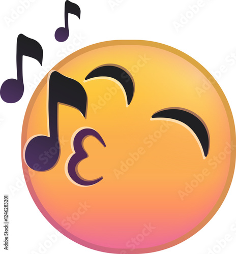 Emoji of a joyful face singing with musical notes around it.