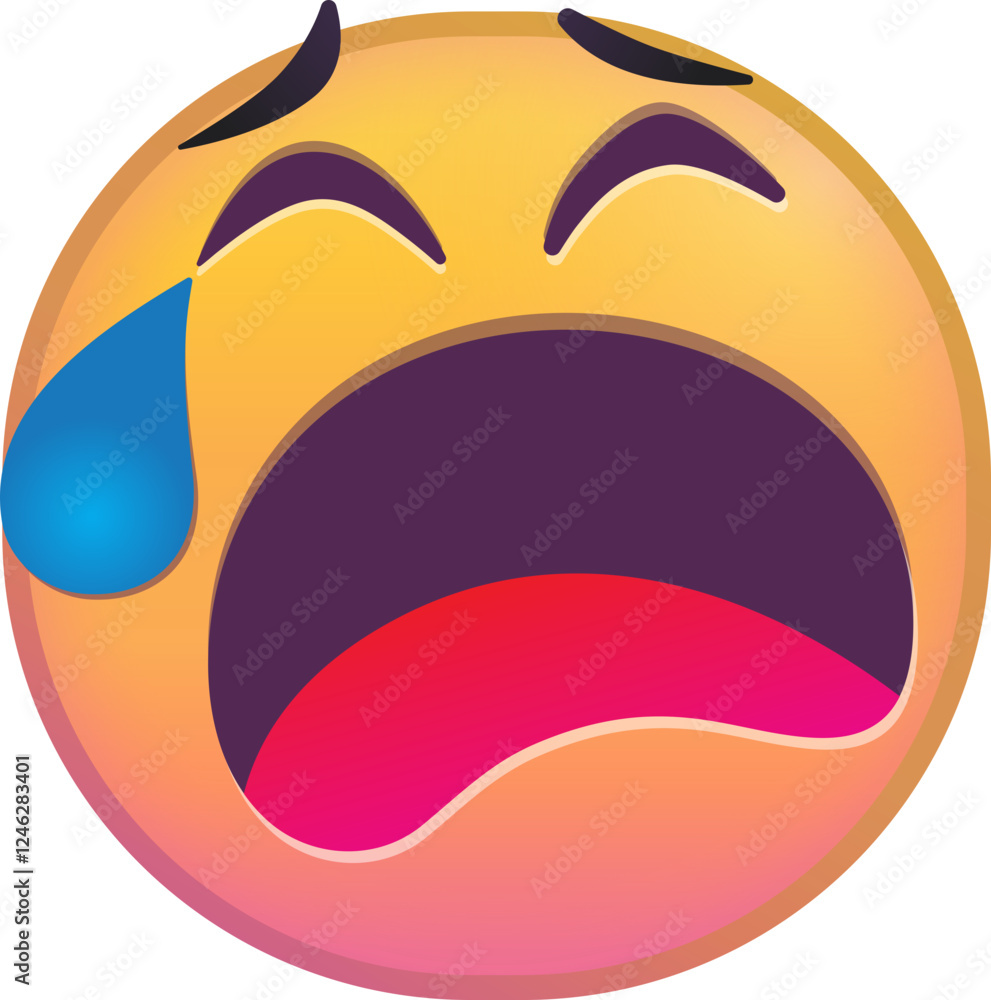 Crying emoji with tears and open mouth expressing intense sadness. Crying emoji with tears and open mouth expressing intense sadness.