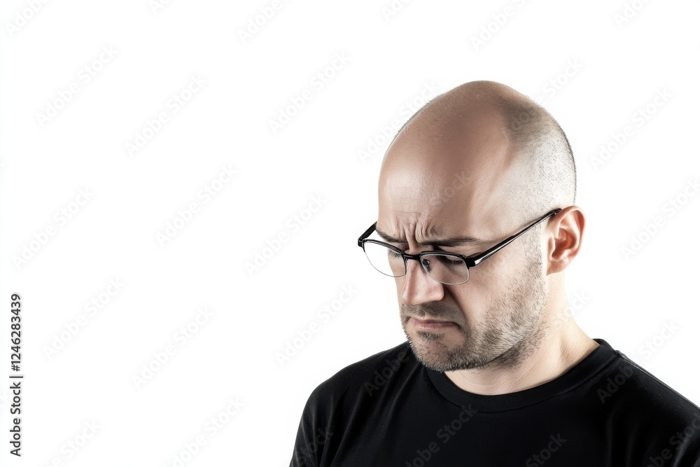 Person expressing fear and concern against a white background showcasing emotional realism and depth in studio lighting Person expressing fear and concern against a white background showcasing emotional realism and depth in studio lighting