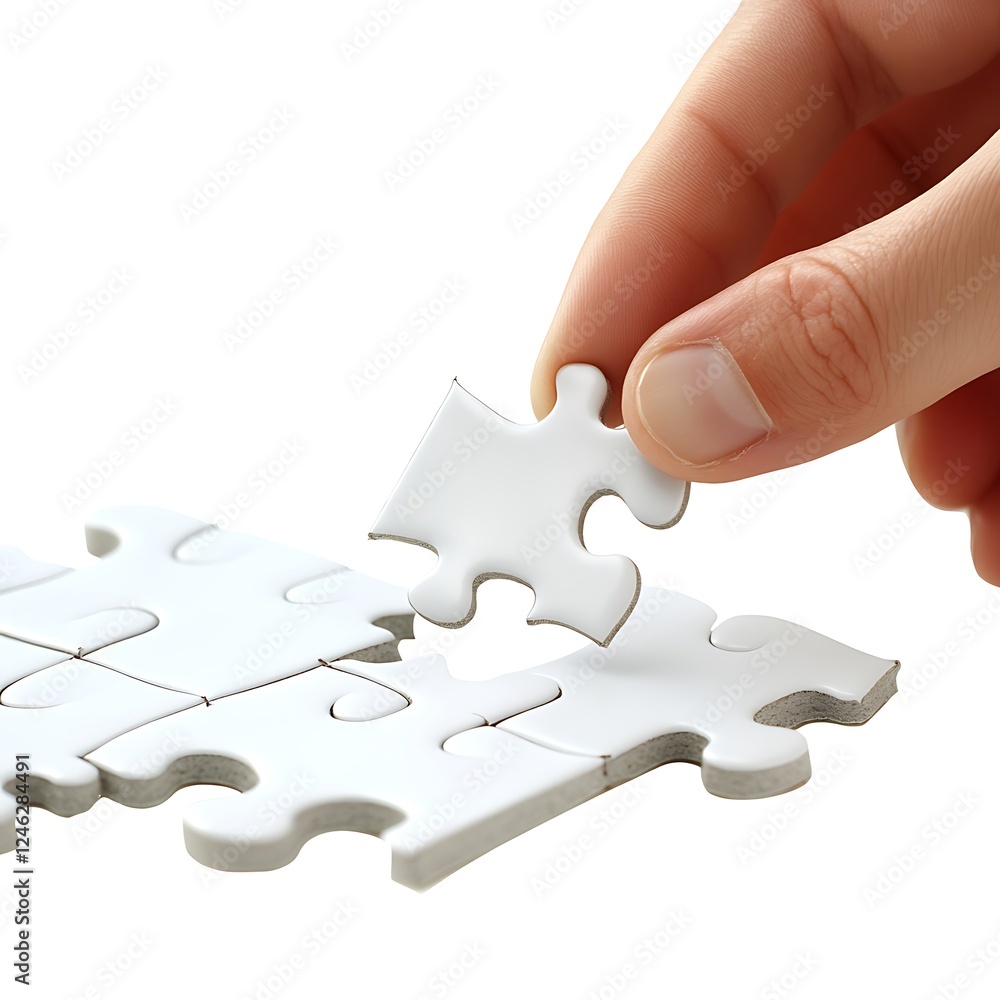 Final Piece: A hand carefully places the final jigsaw puzzle piece, completing the image. The focus is on the act of problem-solving and achieving a goal. Final Piece: A hand carefully places the final jigsaw puzzle piece, completing the image. The focus is on the act of problem-solving and achieving a goal.