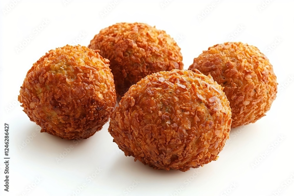 Golden brown croquettes on a white surface with crispy coating and appetizing look