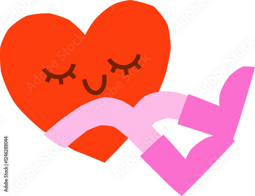 Cute groovy isolated heart character sitting vector illustration. Hand drawn Valentine graphic