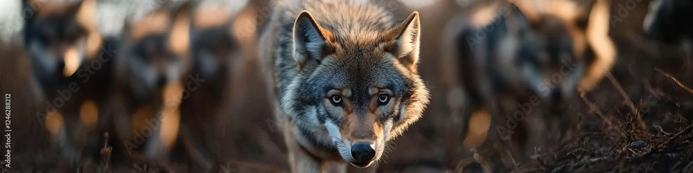 Fototapeta premium Gray Wolf and Pack in Woodland Setting