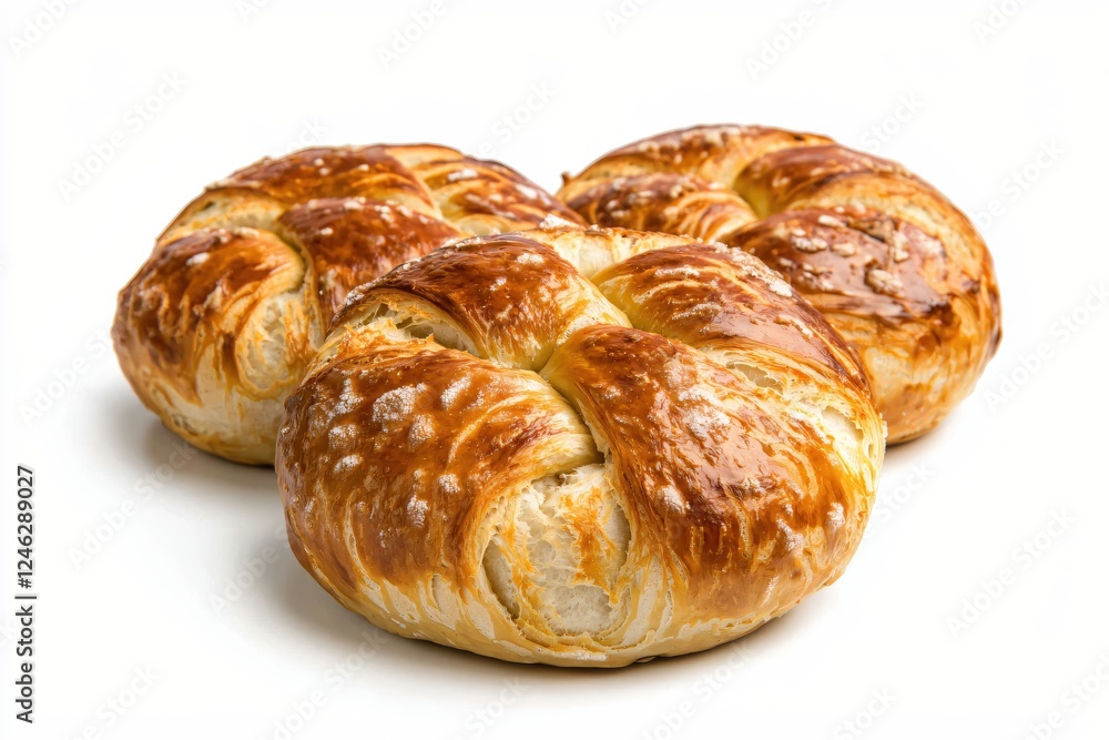 Three Delicious Sweet Buns Freshly Baked Displayed on a Clean White Background Ready to Eat Three Delicious Sweet Buns Freshly Baked Displayed on a Clean White Background Ready to Eat