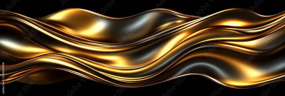 Abstract Metallic Gold Waves Flowing on a Black Background, Luxury Texture Banner Design Element Abstract Metallic Gold Waves Flowing on a Black Background, Luxury Texture Banner Design Element
