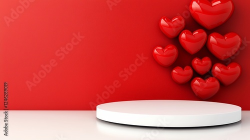 Red Hearts and White Podium on Red Background