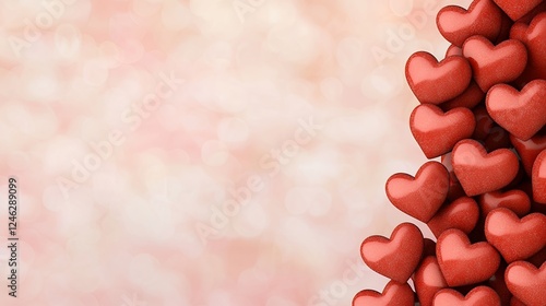 Red Hearts Cascading on Soft Peach Background