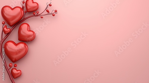 Red Hearts on Pink Branches Valentine's Day Design