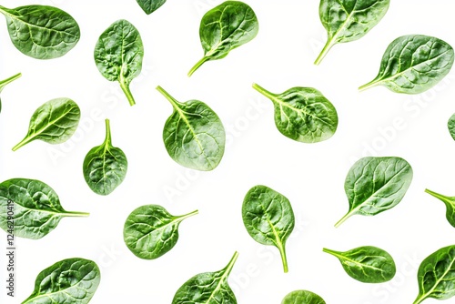 Fresh Green Spinach Leaves Arranged on White Background for Healthy Eating and Lifestyle