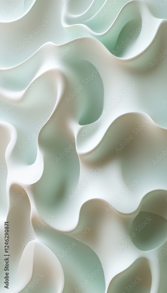 Fototapeta premium Seamless Light Mint to Gentle Seafoam Gradient, 3D, Delicate Wave Texture. Abstract Background.